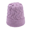 Women's warm lavender purple cable knit beanie hat with ribbed cuff for winter - Purple