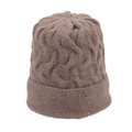Dark camel cable knit beanie hat for women featuring a warm thick cuff design - Coffee