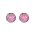 Pink galaxy glitter glass earrings with 12mm silver stainless steel studs - Pink