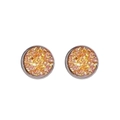 Minimalist 12mm stainless steel round stud earrings featuring amber druzy quartz stones - Orange