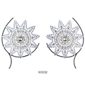 Radial starburst crystal body jewelry stickers with iridescent rhinestones in pair - X0032-Silver Starburst Jeweled Pair