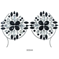 Sexy black and silver crystal breast jewelry stickers with floral teardrop design - X0044-Black Silver Flower Butterfly Pair