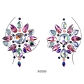 Self-adhesive multicolor crystal chest jewels with pink and purple rhinestones, style X0060 - X0060-Multicolor Symmetrical Pattern Chest Pair