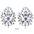 Iridescent crystal breast stickers X0055 with teardrop and diamond shaped rhinestones - X0055-Iridescent Transparent Symmetrical Pair