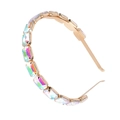 Close-up of golden headband with rectangular iridescent rhinestones on a white background - Multi-color Crystal