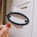 Glossy dark blue oval acrylic spring hair clip on white display card from Korea - Puffy Oval / Navy Blue