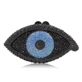 Eye-shaped evening clutch bag with sparkling blue and black crystals on white background - Black