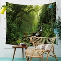 Nordic Christmas tree wall tapestry featuring lush green forest and waterfall landscape - Forest 7