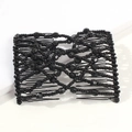 Elastic beaded magic hair comb in black for stylish bun hairstyles and hair styling - Black