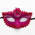 Magenta Venetian masquerade mask with pink rhinestones, red lace and silver beads - Rose Red