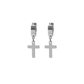 Orecchini a cerchio in acciaio inossidabile argento lucido con ciondoli a croce stile punk - Fibbia per orecchie / Argento
