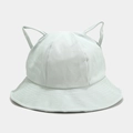 Detail of mint green cotton sun hat with cute 3D ears and reinforced wide brim stitching - M (56-58cm) / Fruit Green