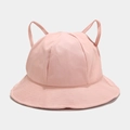 Detailed view of pink cotton bucket hat featuring decorative cat ears and stitched brim - M (56-58cm) / Pink