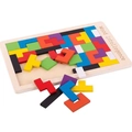 Colorful wooden tetris puzzle blocks with natural wood base for kids intelligence - Thickened Russian Block