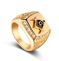 Gold-plated Freemason ring for men featuring black enamel and clear rhinestone accents - Gold / US 7