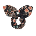 Schwarzer Blumen-Haargummi mit Schleife, orangefarbenen Akzenten und Perle - Schwarz Geometrischer Druck (03)