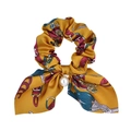 Vintage ginger yellow satin bow scrunchie with horse belt print and pearl charm - Ginger Harness Buckle Style (10)