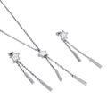 Elegant star pendant necklace and long drop earrings set in polished silver steel - Steel Color Star Tassel Style (KS116176-KSP)