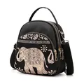 Waterproof black oxford backpack with beige elephant print and three zippers - Elephant