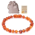 Natural Baltic amber baby bracelet in cognac beads with linen bag and certificate - 14-15cm Fire Amber Bracelet