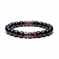 Men's yoga energy bracelet with matte black beads, grey stones and coconut wood pieces - Matte Black Beads + Grey Labradorite + Wood (FD0167)