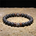 Men's yoga energy bracelet featuring black volcanic lava stone and dark coconut wood beads - Lava Stone + Tiger Eye + Wood Beads (FD0177)