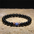 Men's yoga energy bracelet with black beads, blue accents and coconut wood spacers - Black Beads + Blue Bead + Wood (FD0184)