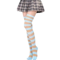Chaussettes montantes à rayures bleues et brunes pour femmes de style japonais - L (Taille unique) / Rayures larges Bleu et Violet