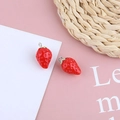 DIY strawberry fruit resin pendant with green leaves and metallic ring for handmade jewelry - Small Strawberry