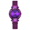 Elegant purple quartz watch for women with faceted glass bezel and Milanese mesh band - Purple