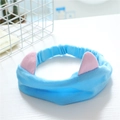 Elastic cat ear headband in sky blue coral fleece for face washing and skincare - Cat Ears Blue