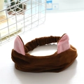 Elastic dark brown plush cat ear headband made of soft fleece for face washing - Cat Ears / Coffee