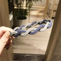 Braided matte hairband in blue-grey and light grey wave pattern for sweet Korean style - Gray Cyan