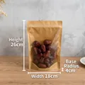 Detail of Size 5 kraft paper stand up pouch with window showing dimensions 18x26x4cm - 18*26+4
