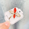 Broche libellule dorée avec ailes en cristal blanc et grands joyaux marquise rouges - A7-31-Libellule Rouge en Strass d'Or