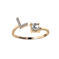 Adjustable gold letter L ring featuring a round brilliant-cut crystal in a claw setting - Letter L / Adjustable Open / Silver