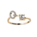 Minimalist gold adjustable ring featuring a pavé-set letter Q and sparkling zircon stone - Letter Q