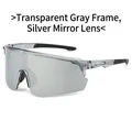 Gafas de ciclismo con montura gris transparente y lentes de espejo plateadas para deporte - Montura Gris Transparente Lentes Espejo Plata