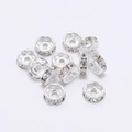 Silver rondelle spacer beads with crystal rhinestones for DIY jewelry making - 4mm / Silver