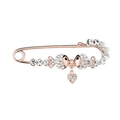 Rose gold safety pin brooch with sparkling crystals and heart pendant charm - No. 32-Rose Gold Heart Pendant Pin