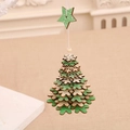 Handcrafted green and natural wooden layered Christmas tree ornament with star top - Snowflake Style / Green