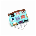 Detail of light blue cartoon cat coin purse with brown leather trim and metal ring zip - 037 Series-Green