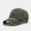 Detail of vintage washed cotton baseball cap with C embroidery and 1999 side stitching - Adjustable / Army Green