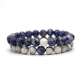 Ensemble de bracelets perlés en pierre naturelle bleue et blanche au style superposé - Pierre à Points Bleus + Turquoise Blanche