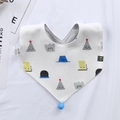 White cotton baby bib with colorful geometric patterns and a blue pompom detail - 【umbrella-shaped Bib】geometric Cartoon
