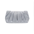 Elegant silver pleated satin evening clutch bag with glossy finish and metal frame - Silver