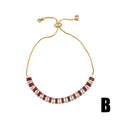 Detail of adjustable gold bracelet with red and white rectangular zircon gemstones - Red White Stone (brb68-B)