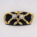 Magic hair comb with golden beads and iridescent rhinestone flowers on black plastic base - Small Flower Gold