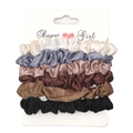 Set di 6 elastici scrunchie in raso in vari colori neutri su scheda di supporto - RT-229-I (Set da 6 Pezzi in Raso Lucido)