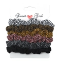 6-pack of polka dot textured satin scrunchies in assorted colors on display card - RT-229-L (6-Piece Textured Woven Polka Dot Set)